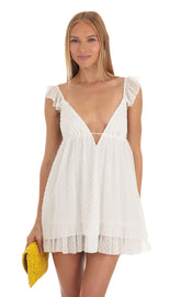 Dotted Flare Dress in White